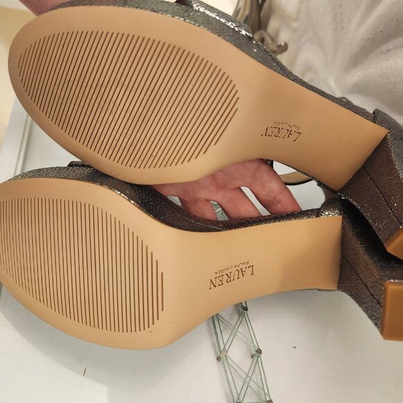 Ralph Lauren Silver/Gun Metal Platform Heeled Sandals. NWOB. Size 8.5 - Picture 7 of 10